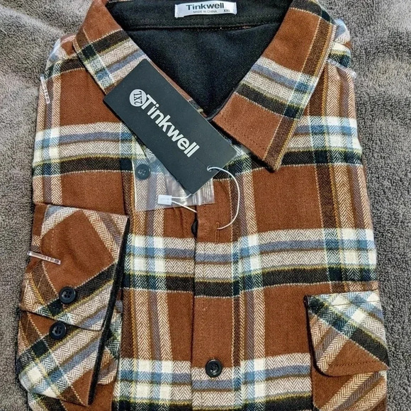 Tinkwell Brown Plaid Flannel Men's XXL Pockets NWT - Picture 4 of 6